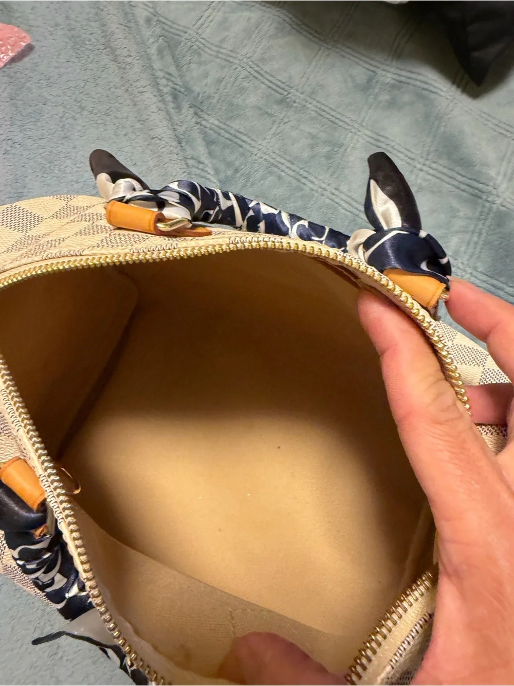 Louis Vuitton Mini Speedy in Cream and Blue Check 2008
